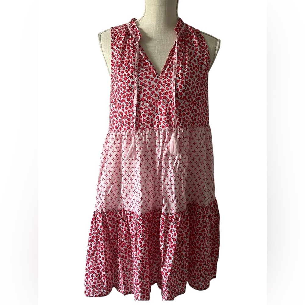 J. Crew Red Floral Halter Dress with Pink Accents Sz/ XS